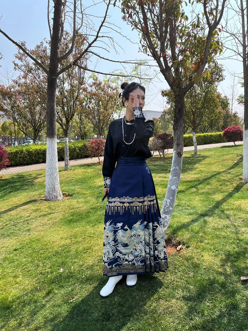 【凤韵双鸣】织金妆花明制马面裙提花织锦缎汉服百褶马面裙中国风