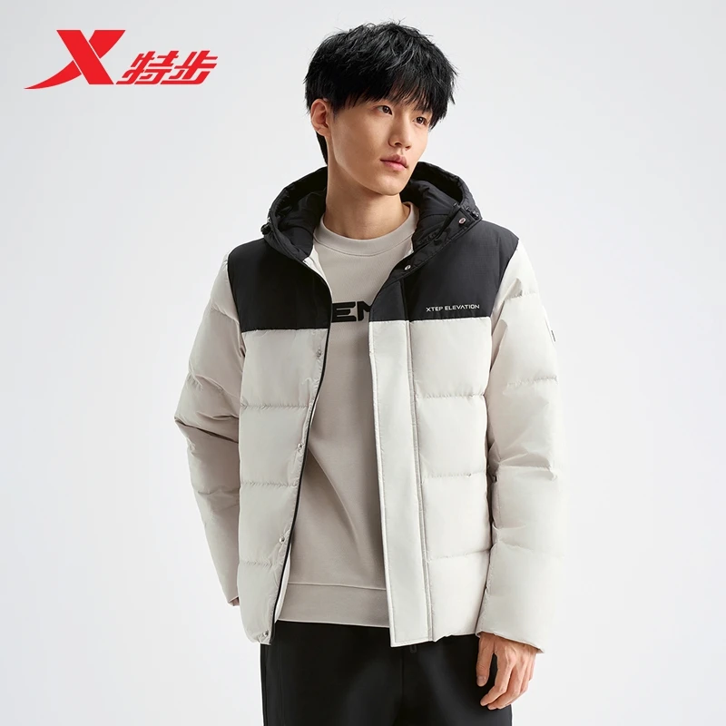 特步羽绒服男2024冬季新款运动连帽保暖鸭绒防风外套976429190390