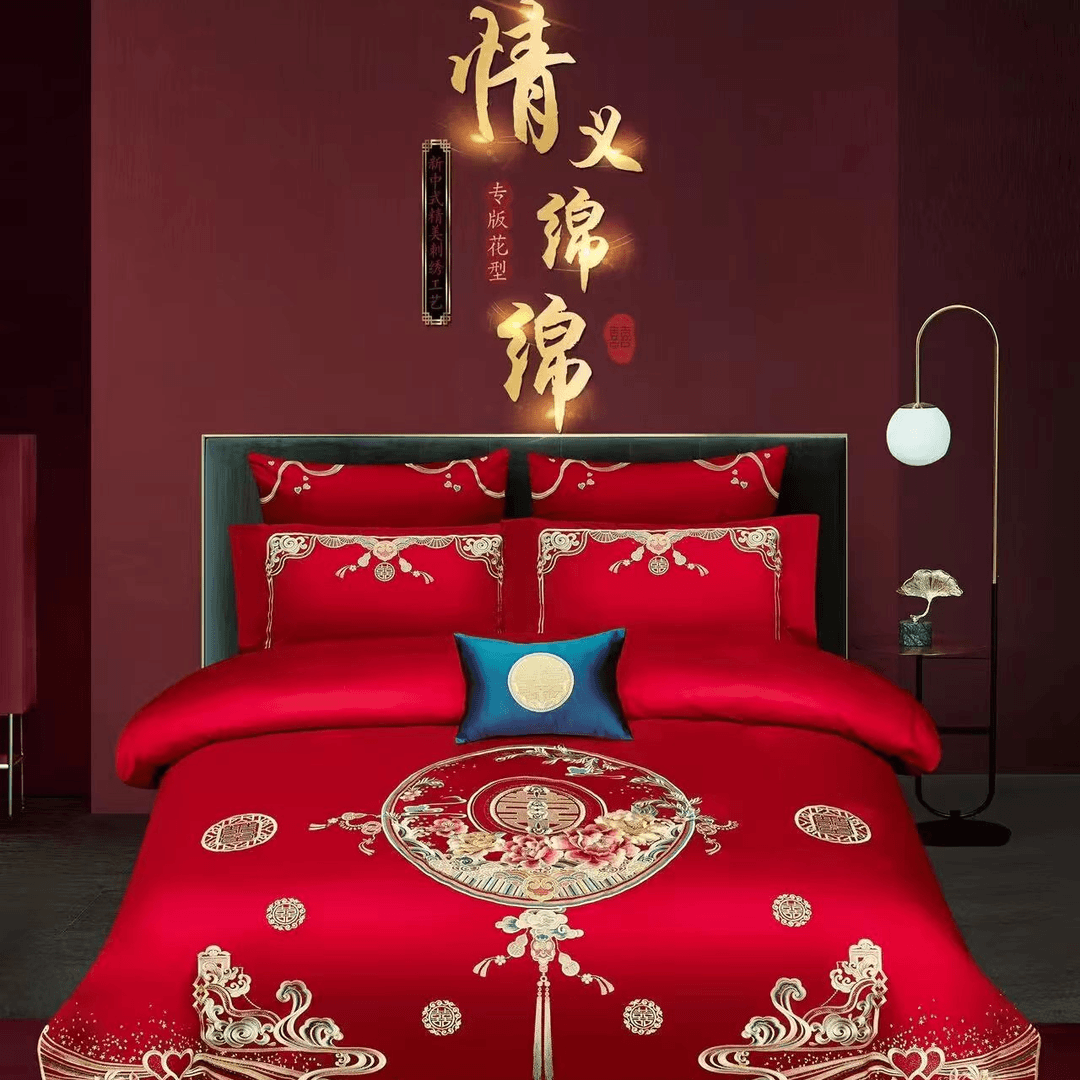 100支高端长绒棉四件套全棉床单婚床刺绣花被套100%纯棉结婚床品