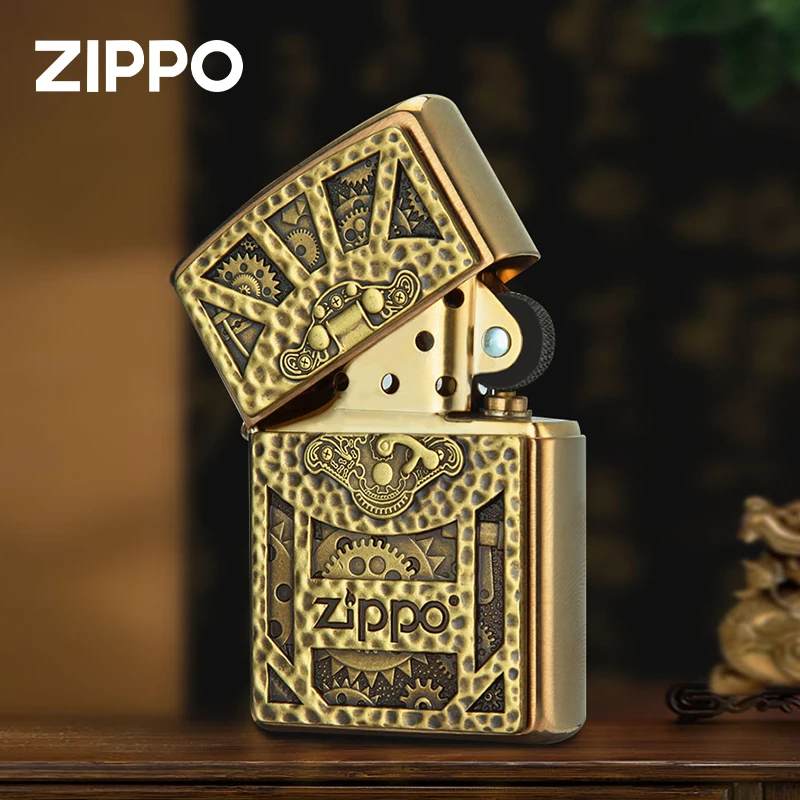ZIPPO正品打火机贴章29103蒸汽朋克金色防风男士个性TC9901TZ