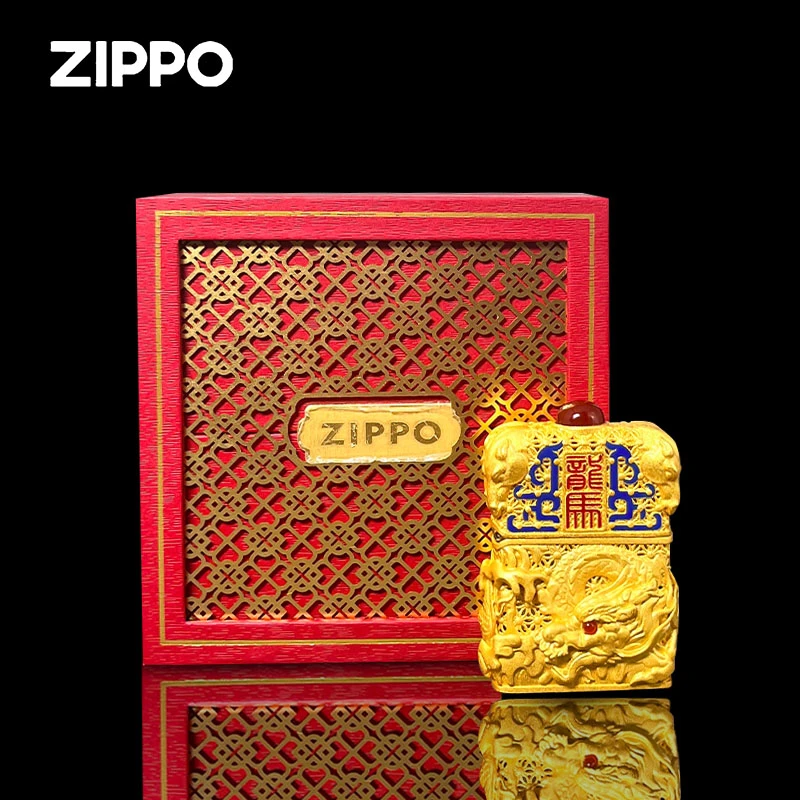 zippo正版打火机 镀金套壳龙马精神 防风打火机男士收藏送礼