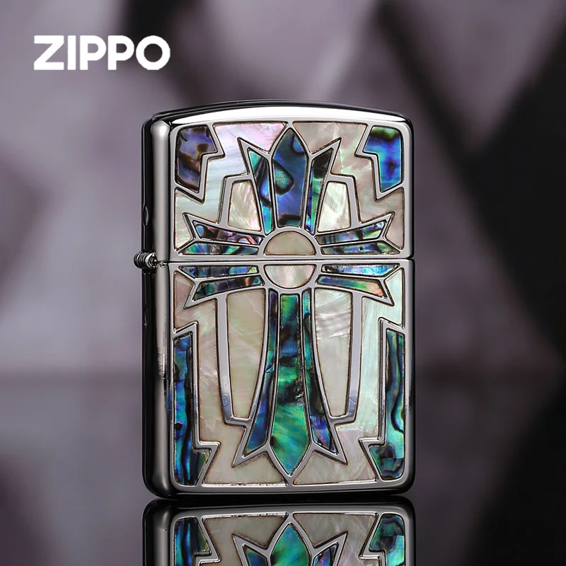 zippo打火机正版 双面彩贝壳镶嵌克罗心十字架 正品男士TC9910GQ