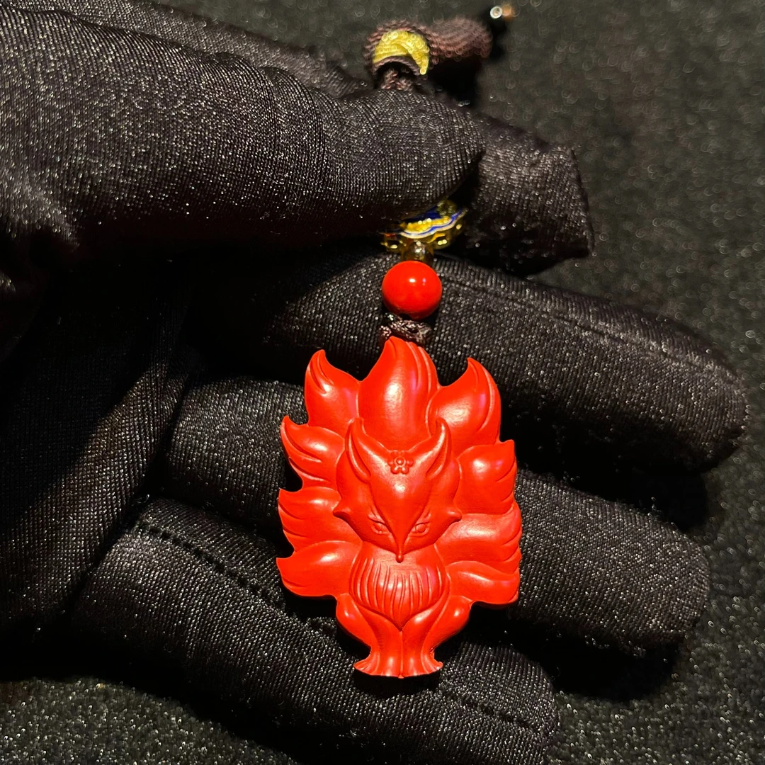 含辰砂工艺品三道火真朱砂九尾狐挂件