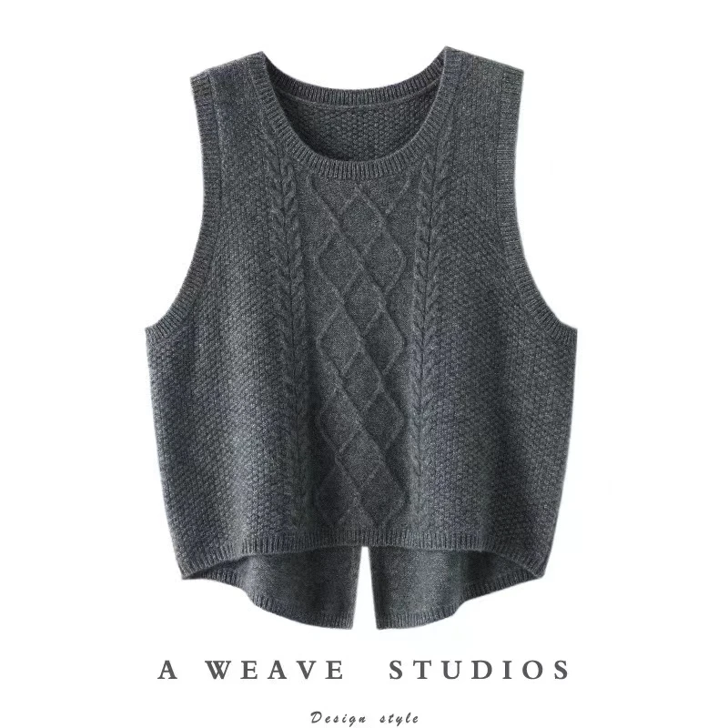 法国尾货捡漏女装针织马甲秋冬圆领毛衣背心百搭洋气套头马夹上衣