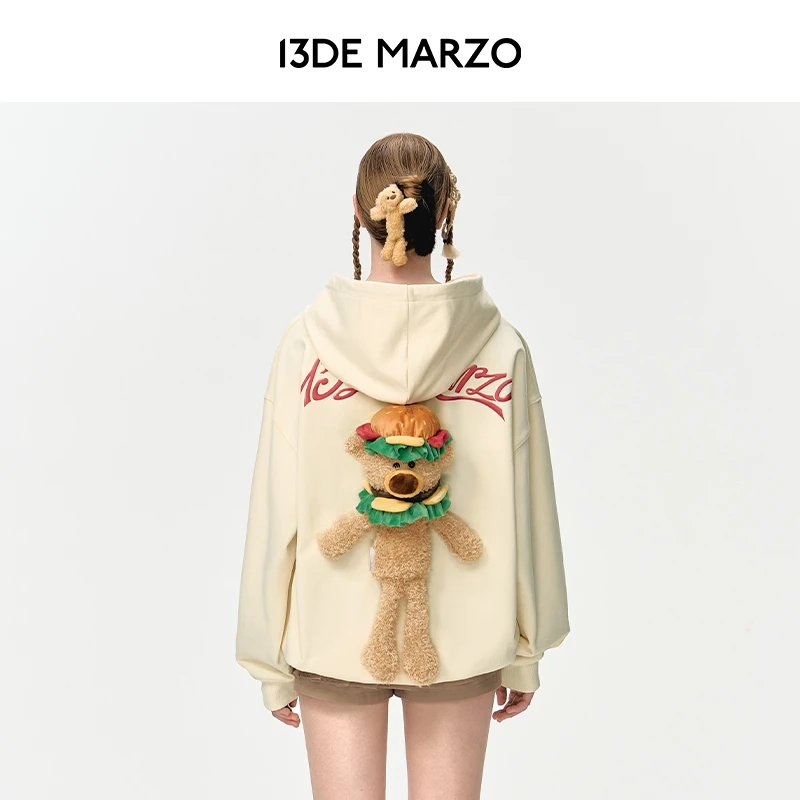 13DE MARZO男女同款 24早秋新款汉堡熊帽衫休闲宽松套头连帽卫衣