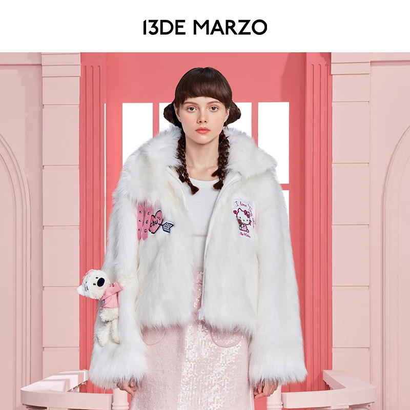 13DE MARZO Hello Kitty联名仿貂毛时尚休闲潮流百搭简约外套