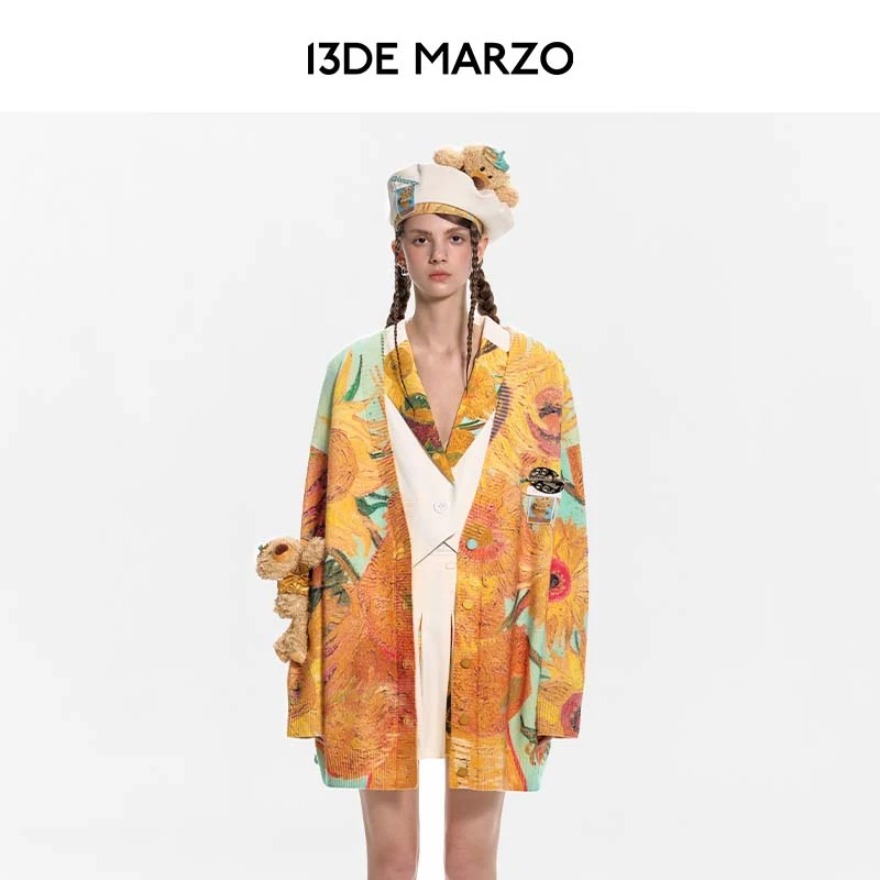 13DE MARZO男女同款 博物馆系列针织开衫宽松休闲外套时尚毛衣