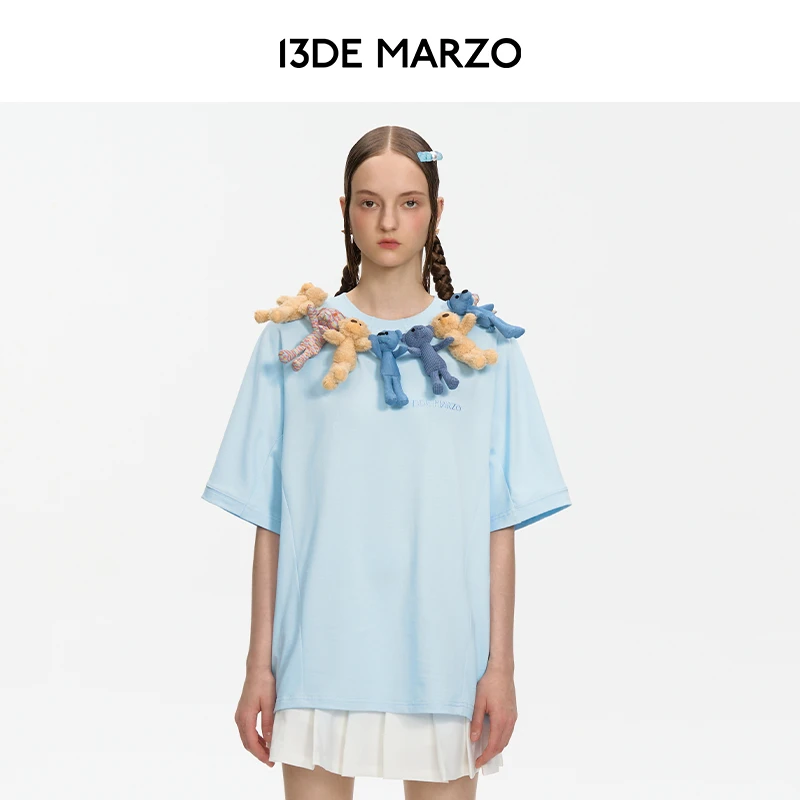 13DE MARZO男女同款 领圈玩偶百搭T恤宽松圆领个性短袖