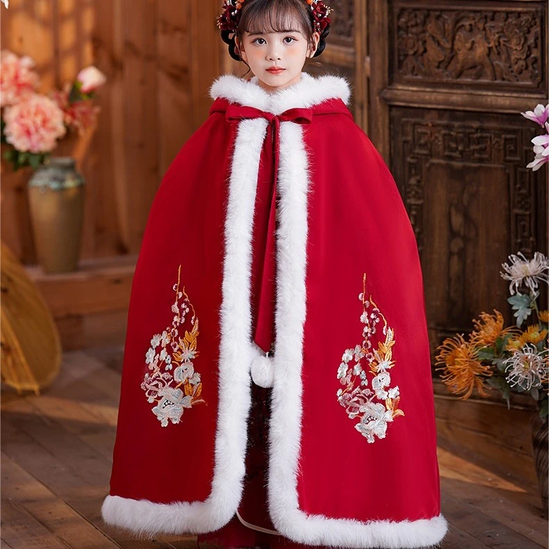 儿童汉服斗篷披风宝宝加厚加棉外出女童中国风拜年服超仙冬季古装