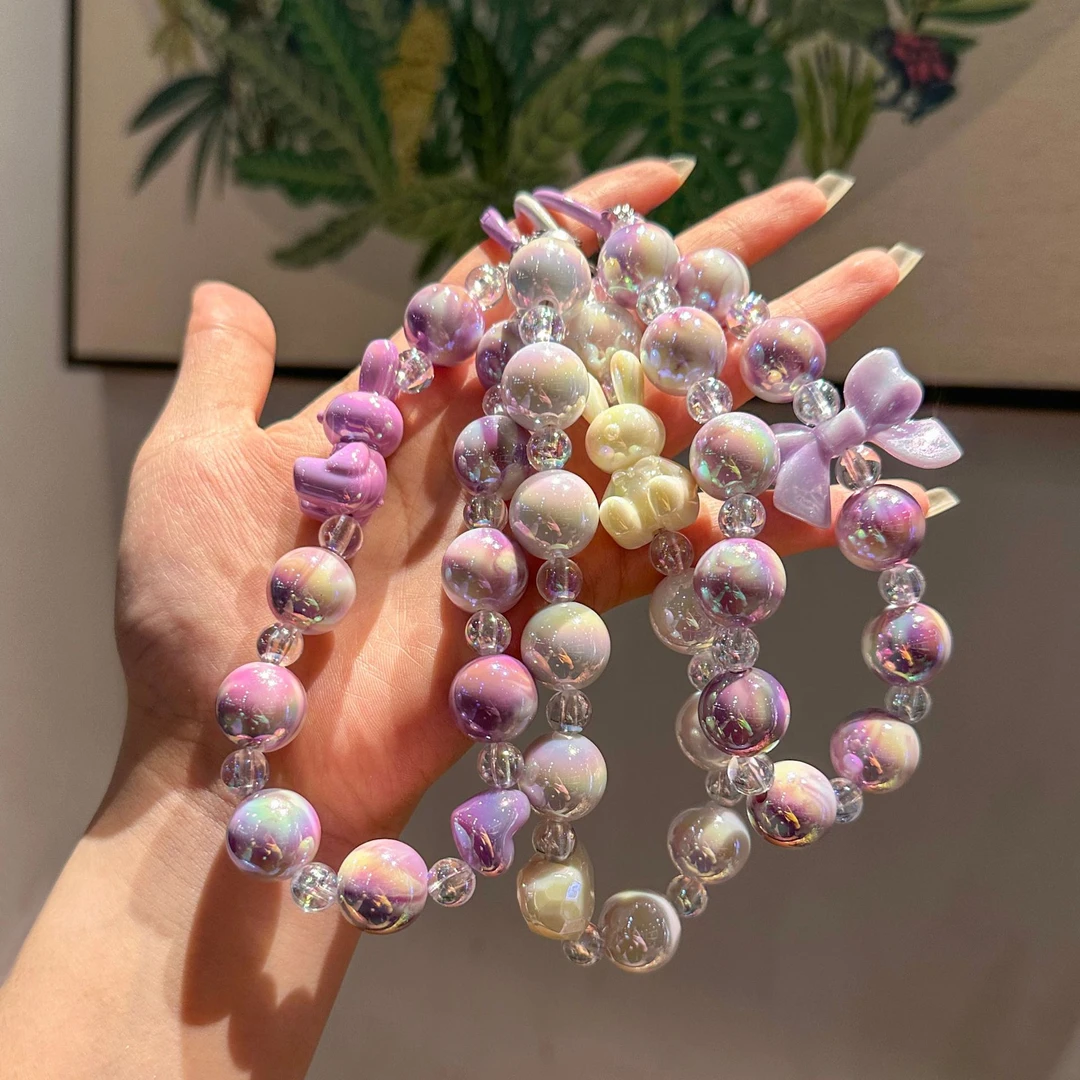 时尚精品彩镀炫彩卡通兔子亚克力钥匙扣挂件手机包包汽车钥匙链