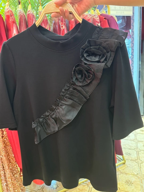 No退南韩斜花边五分袖上衣