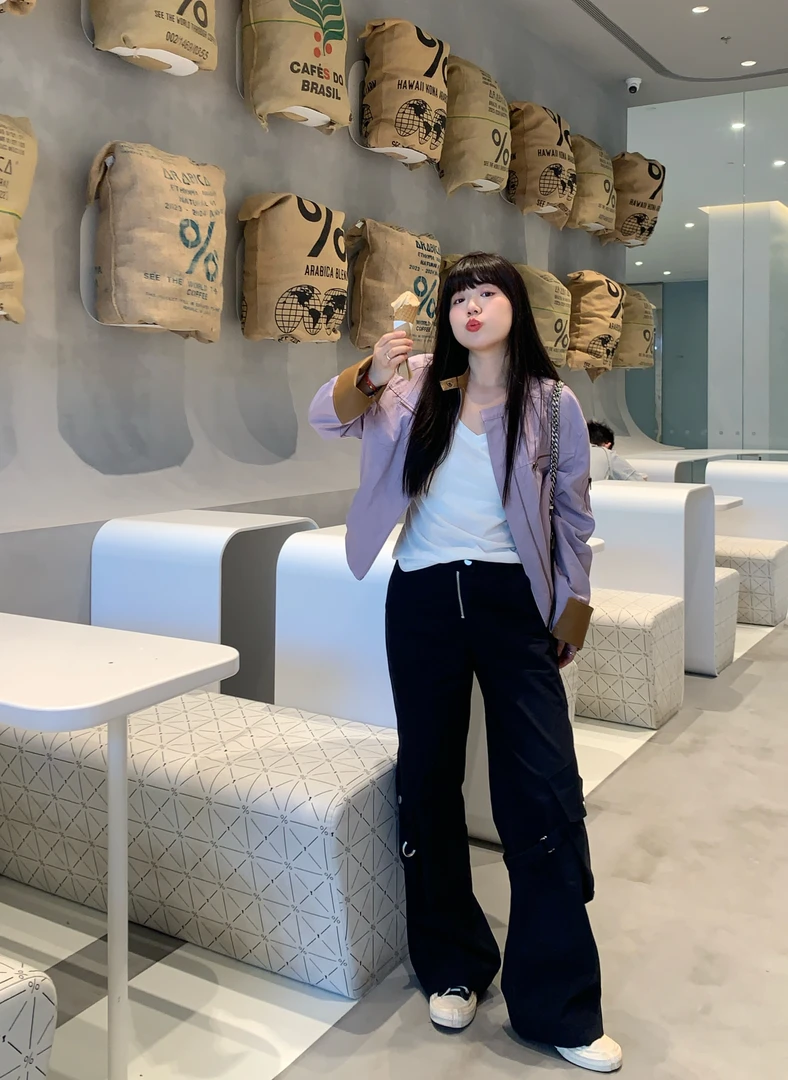 米米子“拿手好裤”藏青色洗水棉工装裤高腰显瘦秋季新品2024裤子