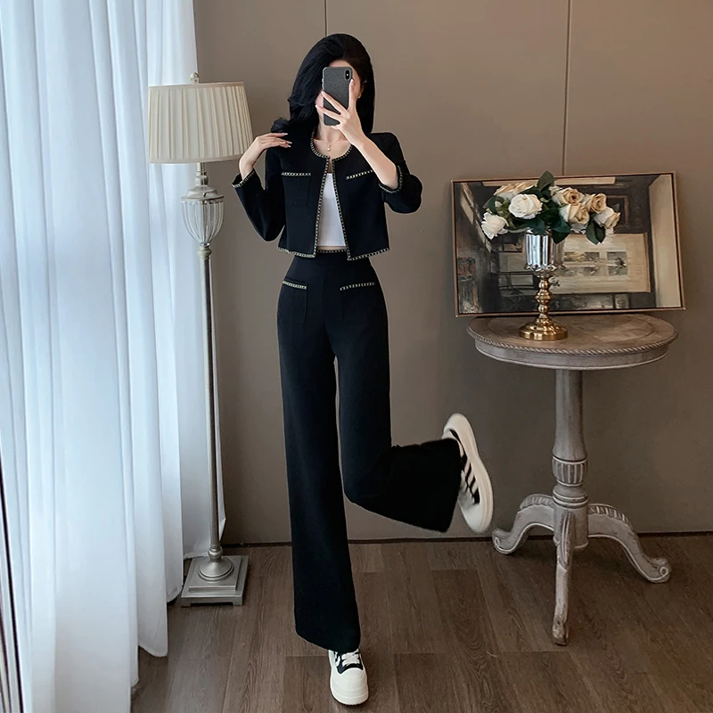 秋季2024法式高档小香风名媛两件时尚套阔腿裤休闲显瘦静奢套装女