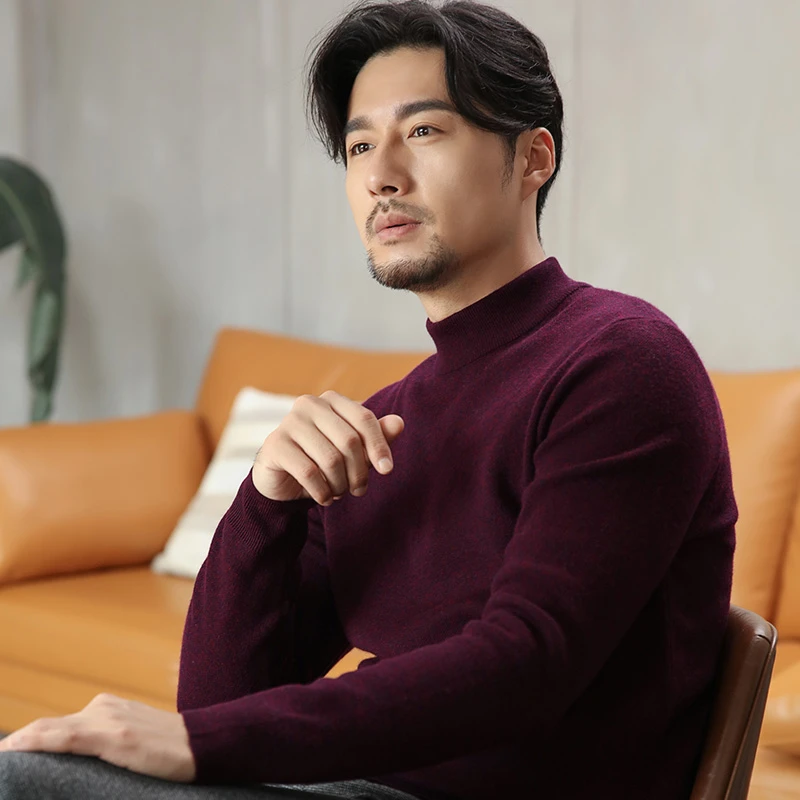 牧歌兰男士针织衫长袖纯色保暖秋冬套头时尚冬季半高领休闲