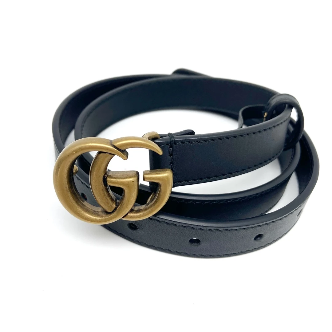 99新 GUCCI/古驰 双G皮带 黑金宽度2cm 长度85cm