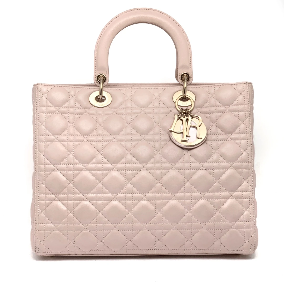 95新 DIOR/迪奥 ladydior 戴妃七格 樱花粉金扣手拎包