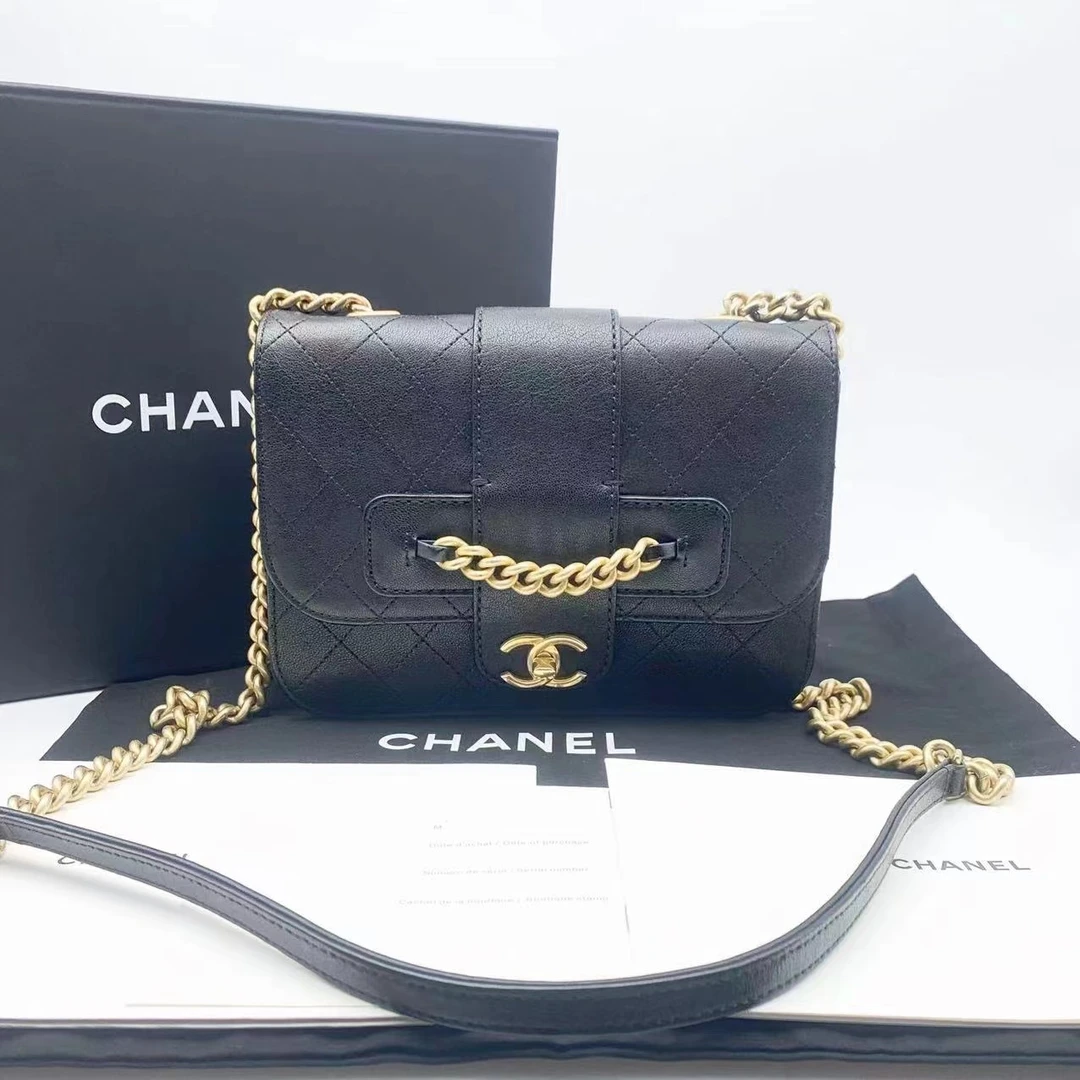 95新  Chanel香奈儿黑金宫廷风邮差链条包翻盖