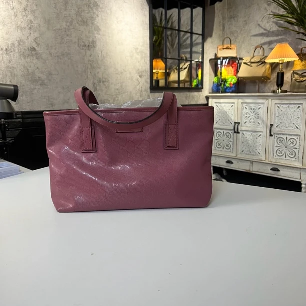 95新  Gucci古驰 粉色PVC托特包