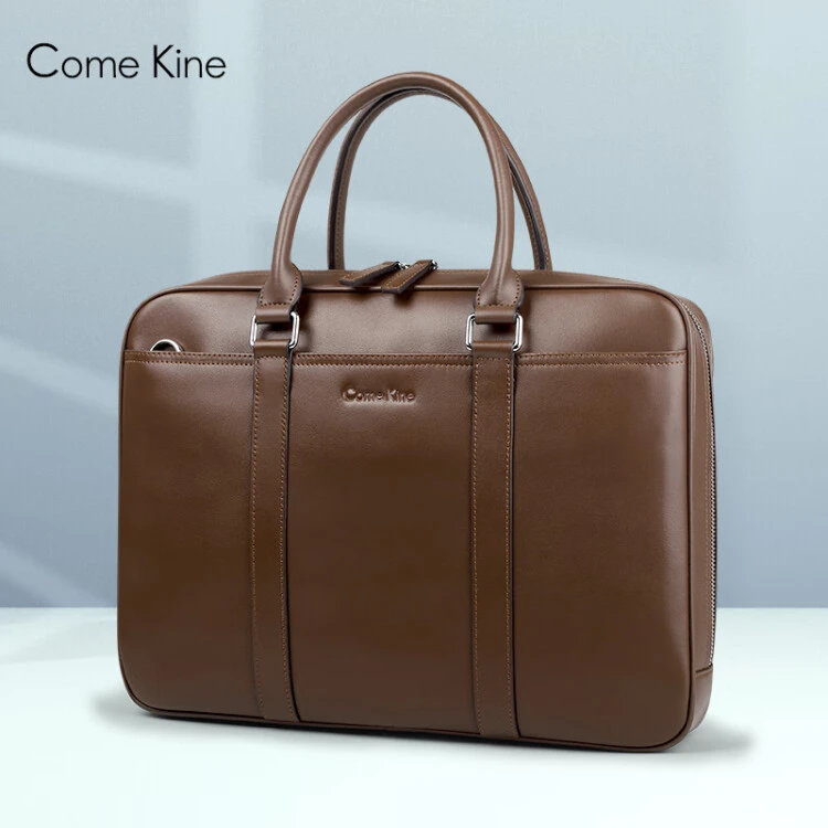 ComeKine新款牛皮男士A4公文包商务大容量手提单肩斜跨包电脑文件