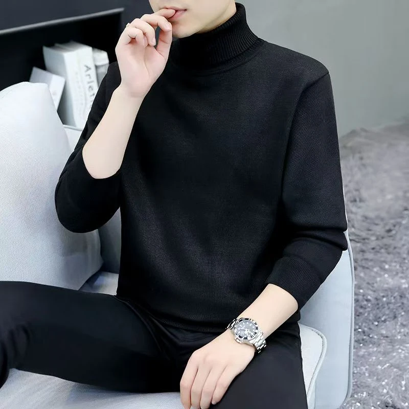 男士高领毛衣秋冬韩版修身加绒加厚保暖线衣长领针织打底衫上衣潮
