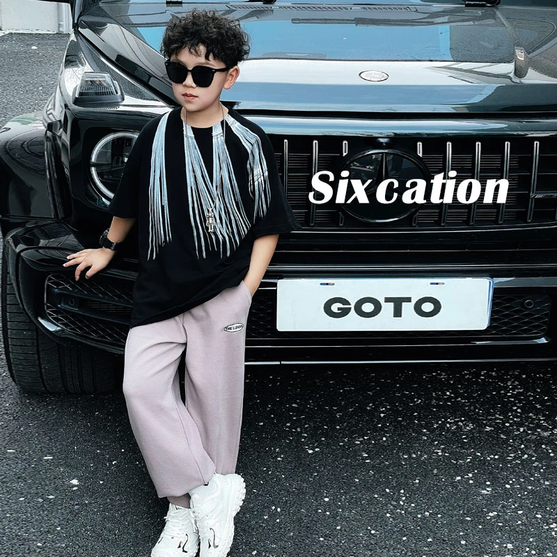 儿童简约印花短袖黑白t恤男童夏装半袖体恤2024新款童装上衣S6945