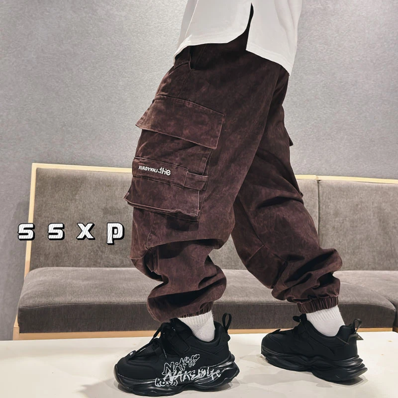 儿童春秋新款扎染做脏工装裤个性长裤男童宽松休闲裤S7161