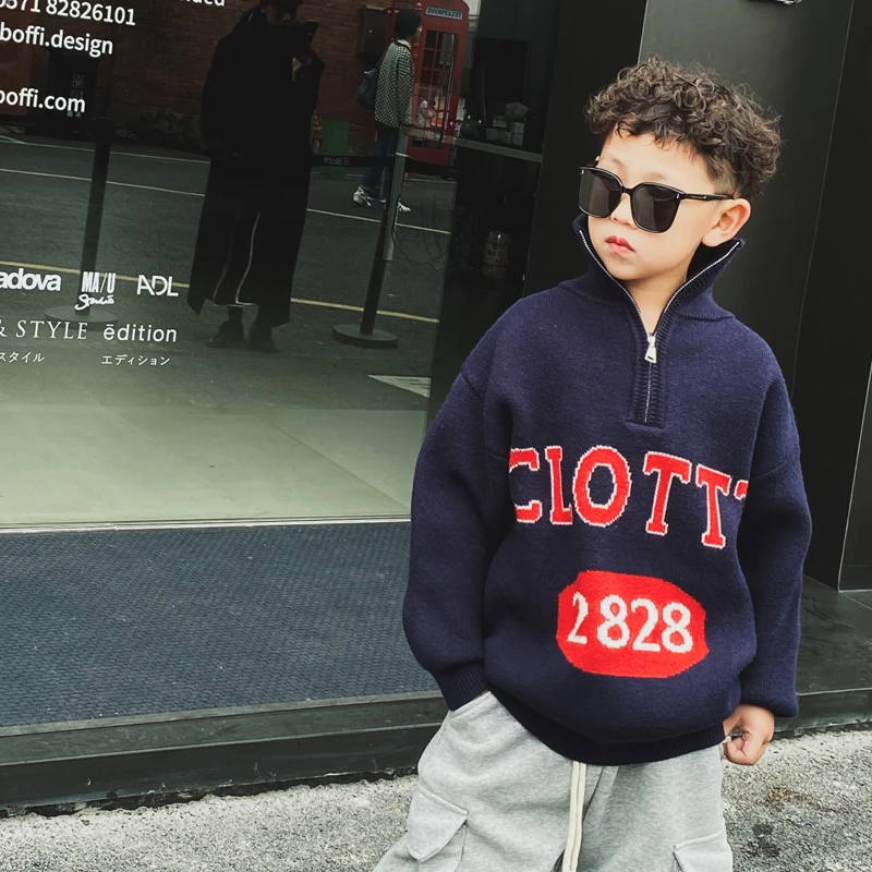 儿童高领毛衣帅气男童秋冬新款中大童加厚打底衫洋气宽松装S5963