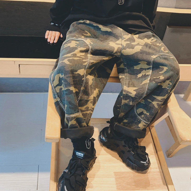 男童迷彩裤秋季儿童牛仔裤新款洋气痞帅炸街中大童宽松长裤S6520