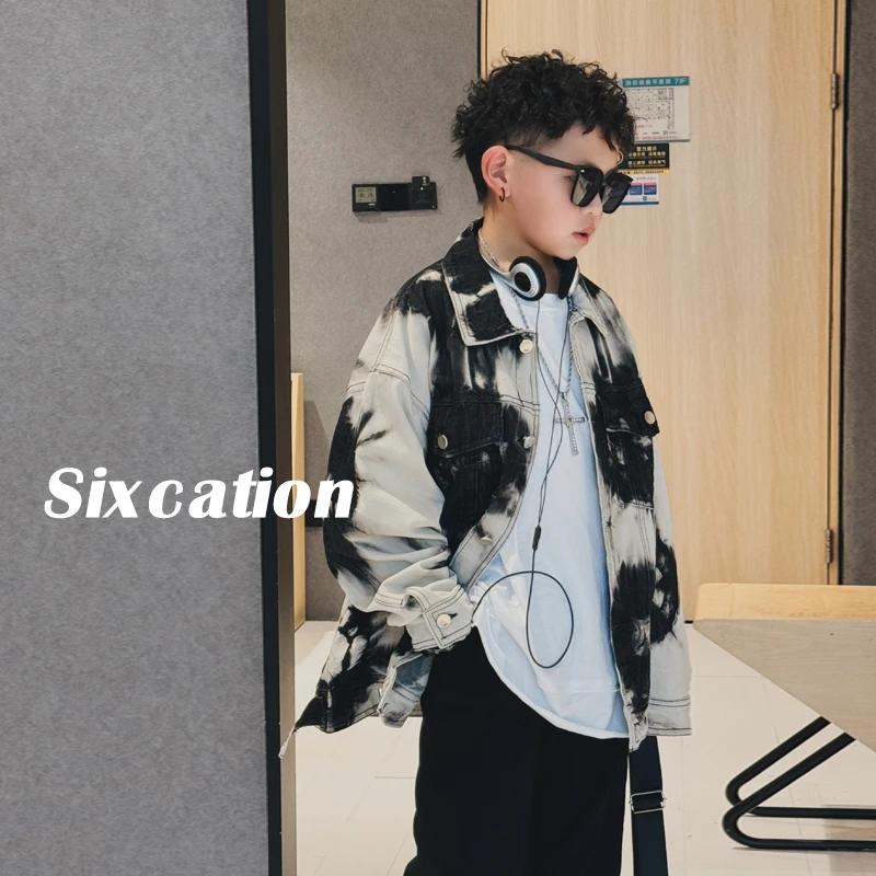 男童春装重工水洗牛仔宽松儿童长袖开衫潮童装翻领外套潮S6904