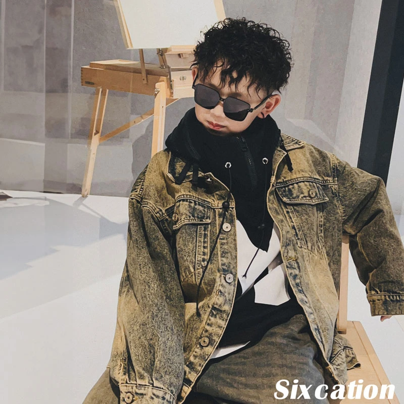 男童复古风的做旧牛仔外套儿童新款秋季中大童夹克高街上衣S6633