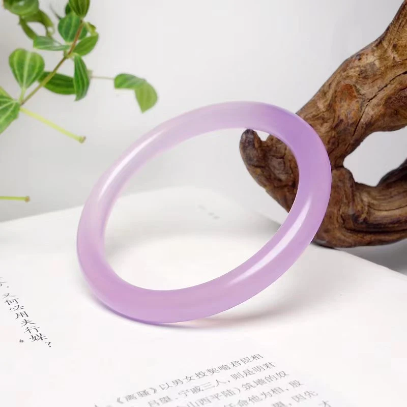 美人条紫罗兰玛瑙手镯玉镯8MM宽冰玛瑙玉髓玉手镯圆条手镯女款