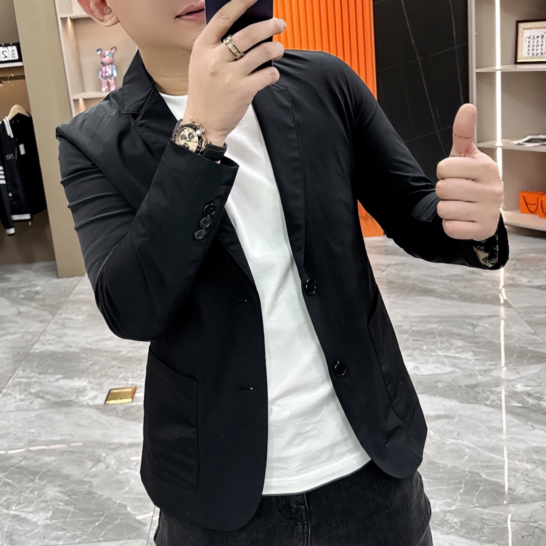 春秋男士休闲修身西服男纯色韩版商务百搭时尚帅气简约小西装外套