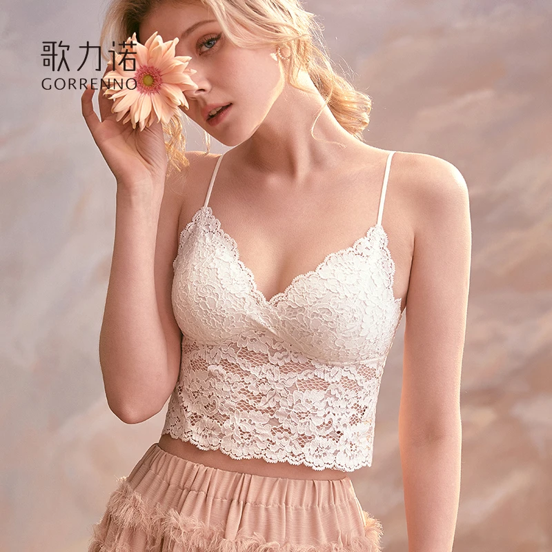 歌力诺蕾丝吊带背心夏外穿内搭打底法式无钢圈聚拢防走光美背文胸