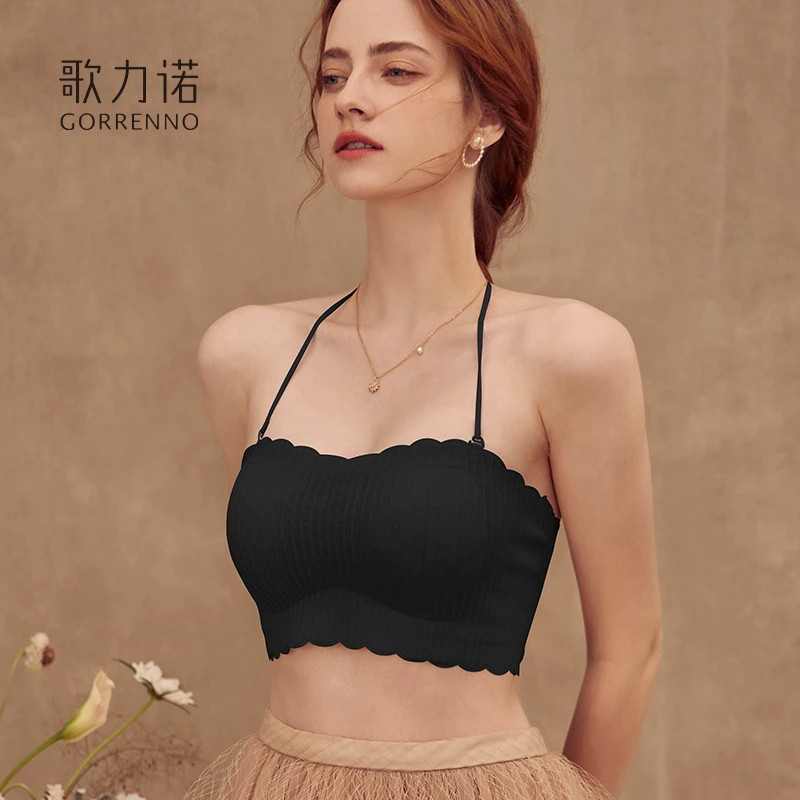 歌力诺挂脖抹胸内衣女夏薄款防走光无肩带无痕美背心式聚拢文胸罩