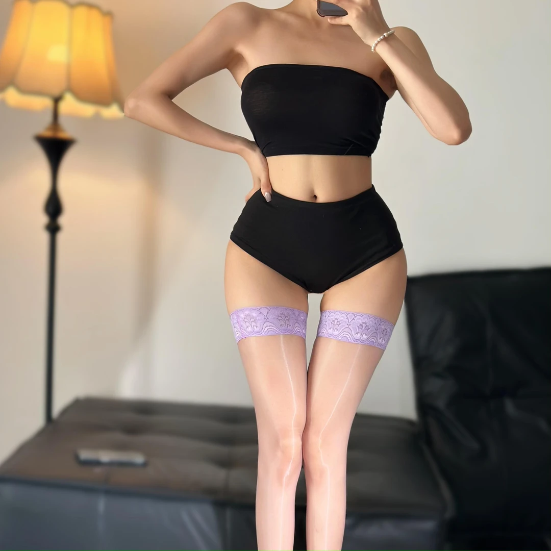 sw49【极光糖果花边高筒】超薄1D带硅胶防滑脚尖透明长筒丝袜性感