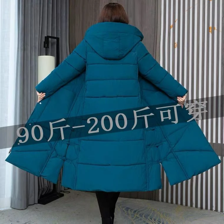 大码中老年妈妈装长款过膝羽绒服女文艺复古宽松羽绒羽绒服加