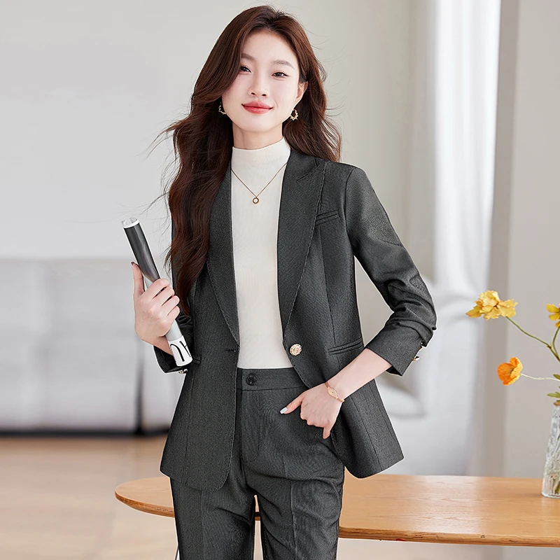 高端高级灰职业西服套装女春秋气质时尚修身商务韩版女神范职业装