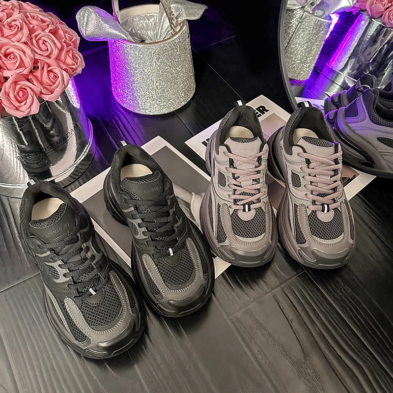 【小怪兽】2023厚底内增高潮流潮鞋网红时尚系带休闲百搭老爹鞋1027