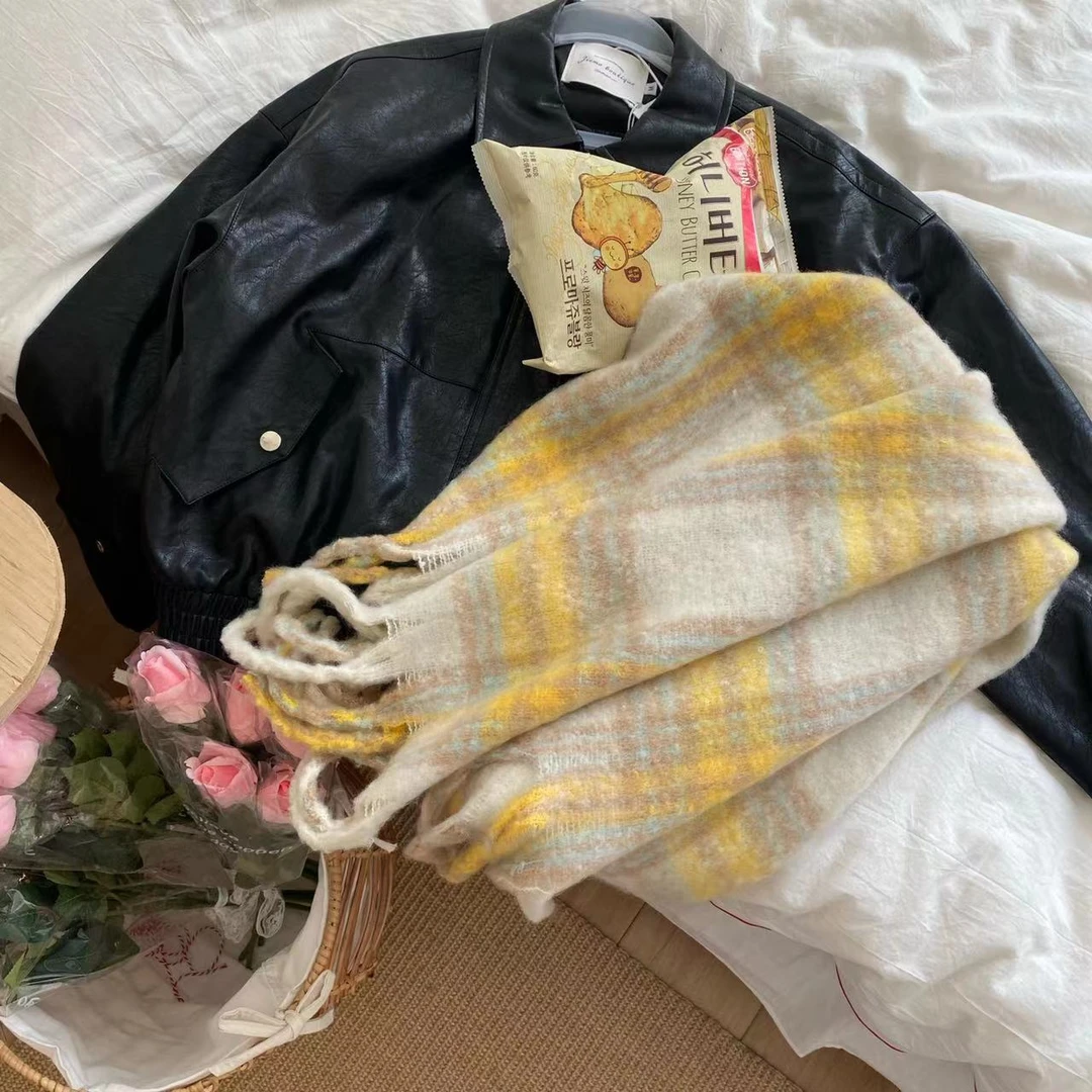 冬日黄色时髦围巾秋冬防寒保暖围巾