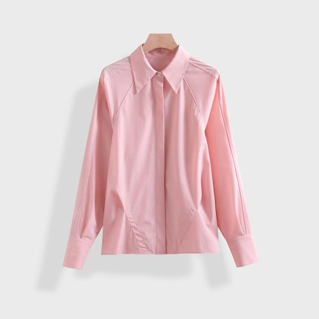 时尚百搭长袖微弹纯色休闲女款衬衫