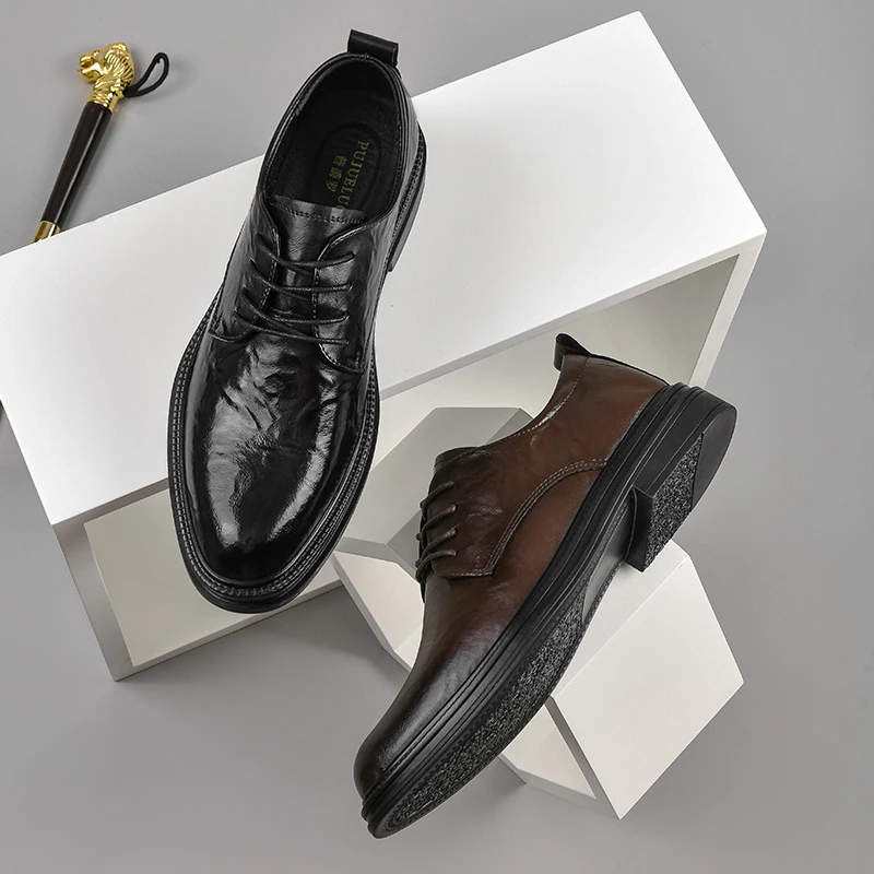 【镇店之宝】牛皮加绒男士秋季正装商务百搭英伦男鞋8166