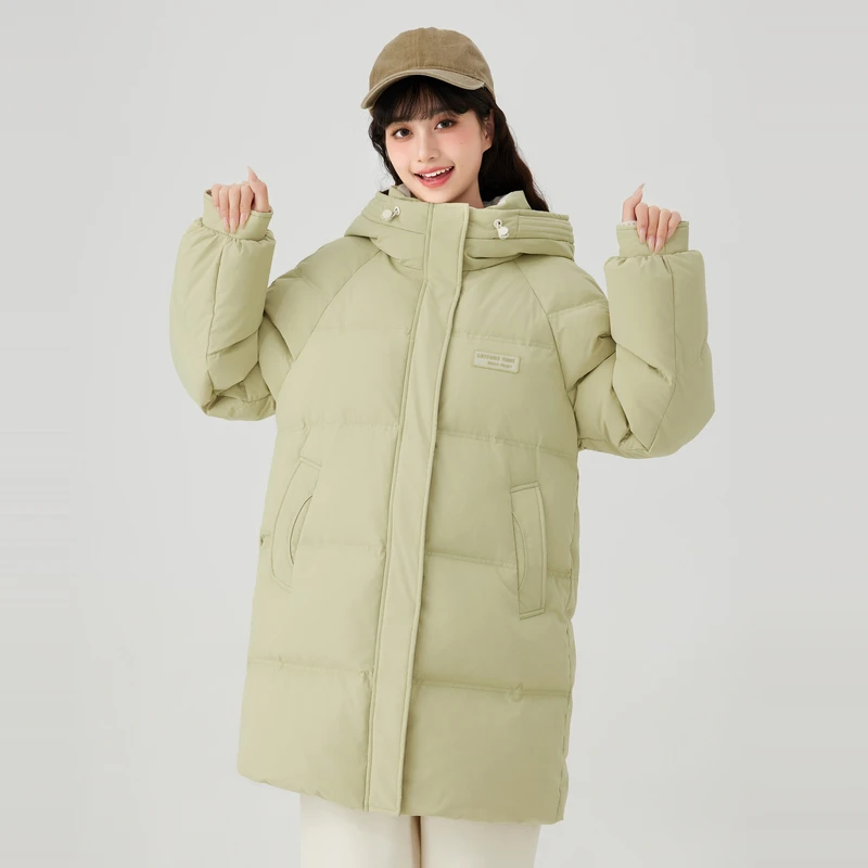 快鱼2023年女冬新厚长款连帽羽绒服休闲超柔贴膜面包外套13Y5014