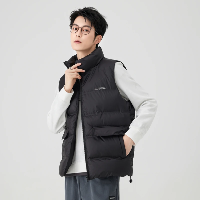 快鱼2023新款冬男士棉服马甲简单大方大口袋轻盈舒适背心13B1001