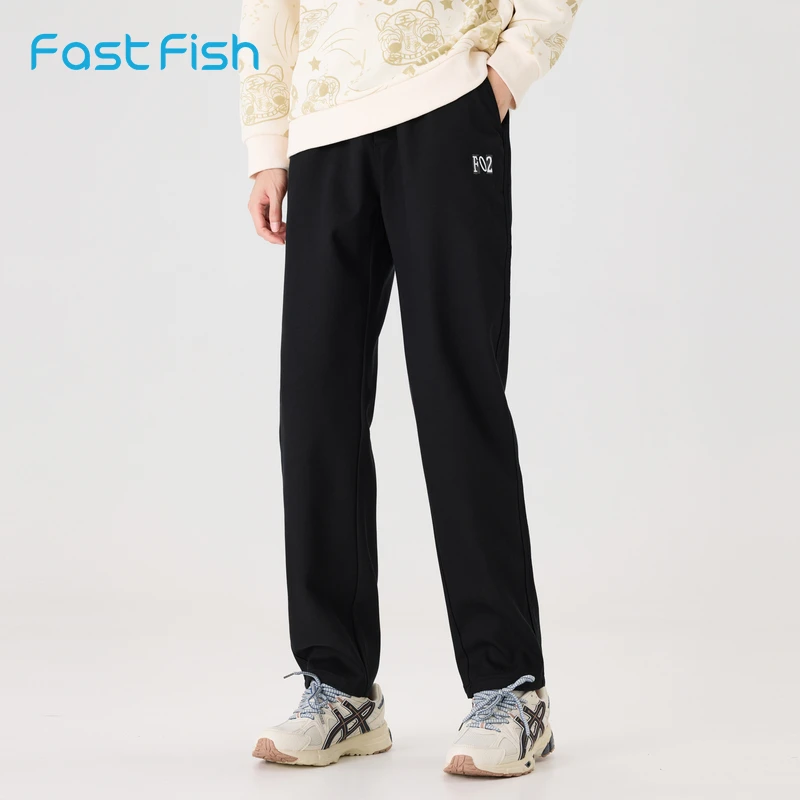 快鱼2024年男装冬季新款复合抓绒仿水洗棉休闲裤舒松紧腰撞色长裤