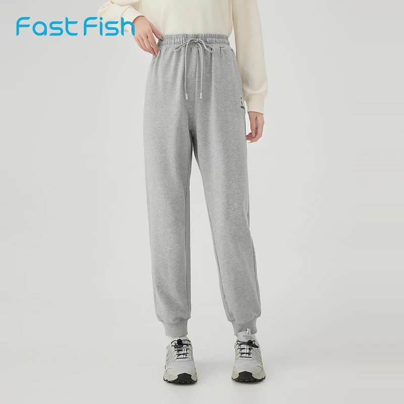 快鱼休闲阔腿裤女2024年秋季新款束脚裤松紧腰显瘦显高直筒长裤