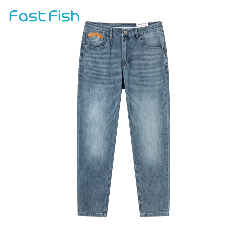 快鱼2024年夏季新款男合体直筒裤潮流时尚高弹简约凉感百搭牛仔裤