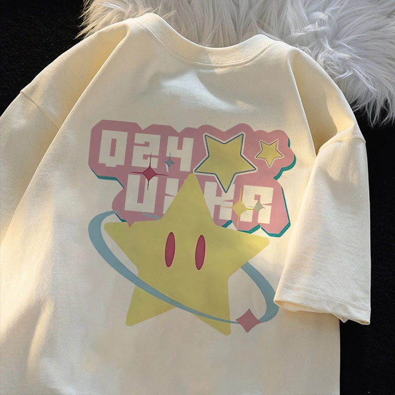 男女童卡通星星短袖t恤印花宽松百搭中大童洋气休闲潮流半袖上衣