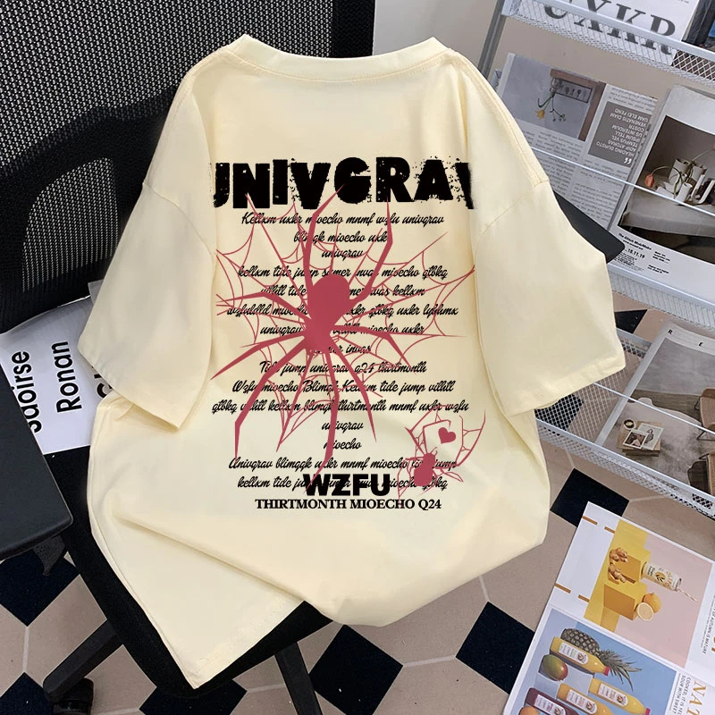 男女童纯棉短袖t恤夏季2025新款美式潮牌蜘蛛印花中大童半袖上衣