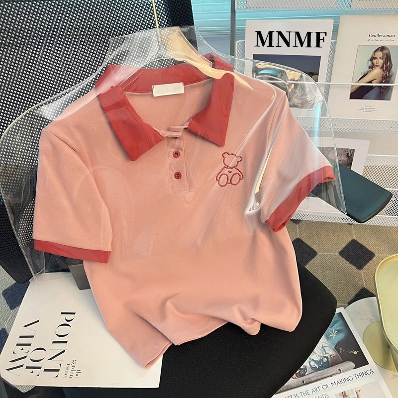 女童短袖T恤儿童POLO衫2025夏装新款中大童刺绣撞色休闲洋气上衣