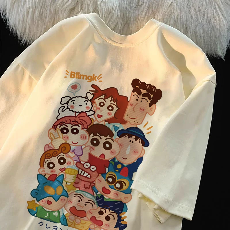 日系蜡笔小新半袖纯棉短袖女童T恤夏季港风ins中大童宽松圆领上衣